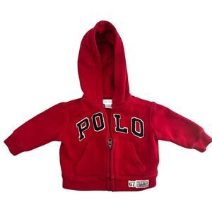 Polo Ralph Lauren Baby Red POLO Logo Zip Hoodie Jacket Infant 3M Classic Style